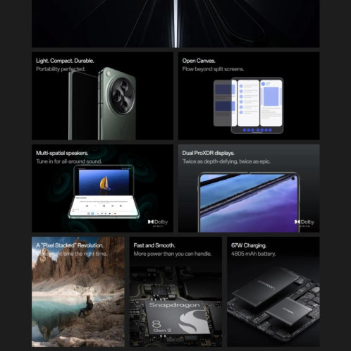  OnePlus Open 5G EU Version, 16 Go + 512 Go, lecteur d'empreintes digitales latéral, 7,82 pouces + 6,31 pouces OxygenOS 13.2 Android 13 Qualcomm Snapdragon 8 Gen 2 Octa Core, NFC, réseau : 5G (Noir) SO442B1488-017